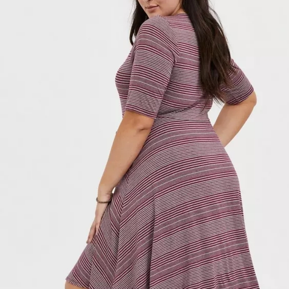 Torrid Red Gray Striped Fit Flare Dress Sz 2 image 3